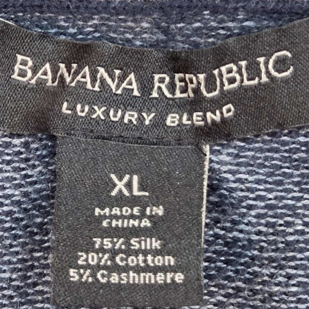 Banana Republic Silk‎ Cashmere Sweater Mens XL V-Neck Knit Pullover Blue Heather